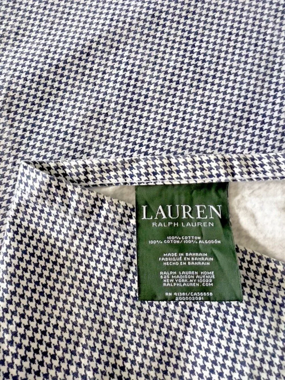 RALPH LAUREN Queen Flat Sheet Navy White Herringbone 100% Cotton Bedding Luxury